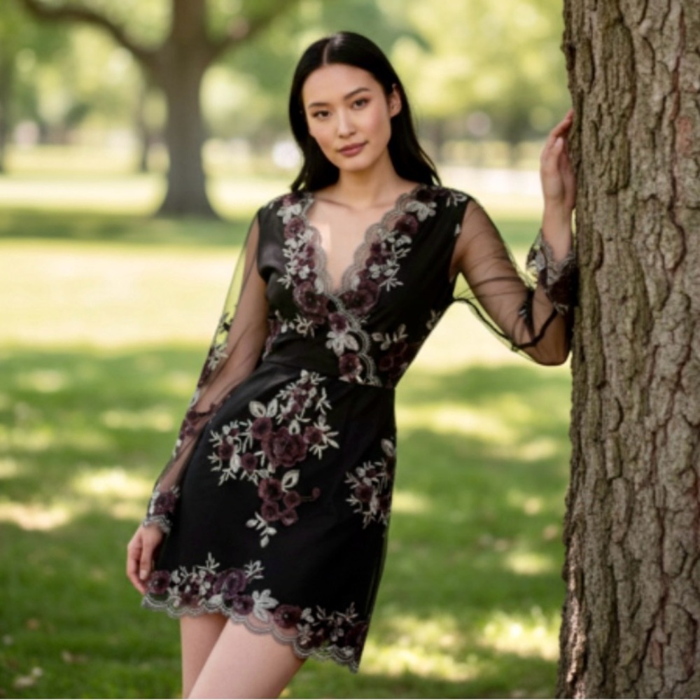 Cupcakes and Cashmere Jansen Floral Sequin Embroidered Mesh Mini Dress Size 6 - Picture 4 of 13